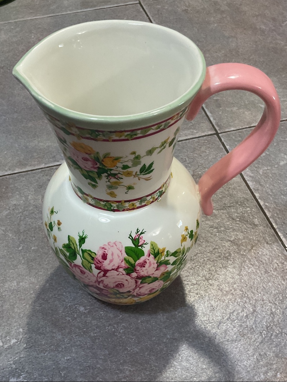 Floral Ceramic Pitcher with Pink Handle and Rose Motif Laura Ashley